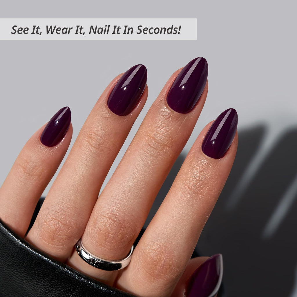 BTArtbox Poison Potion Short Press On Nails – Dark Purple Almond Kit (32 Nails, Glue)</n>