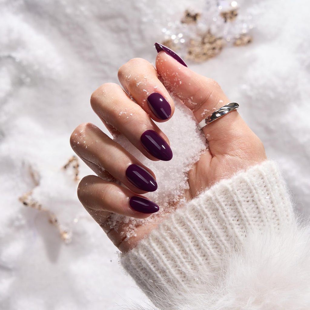 BTArtbox Poison Potion Short Press On Nails – Dark Purple Almond Kit (32 Nails, Glue)</n>