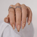 BTArtbox Almond Press On Nails – Medium Gel Nails with 3D Metallic Design, 15 Sizes