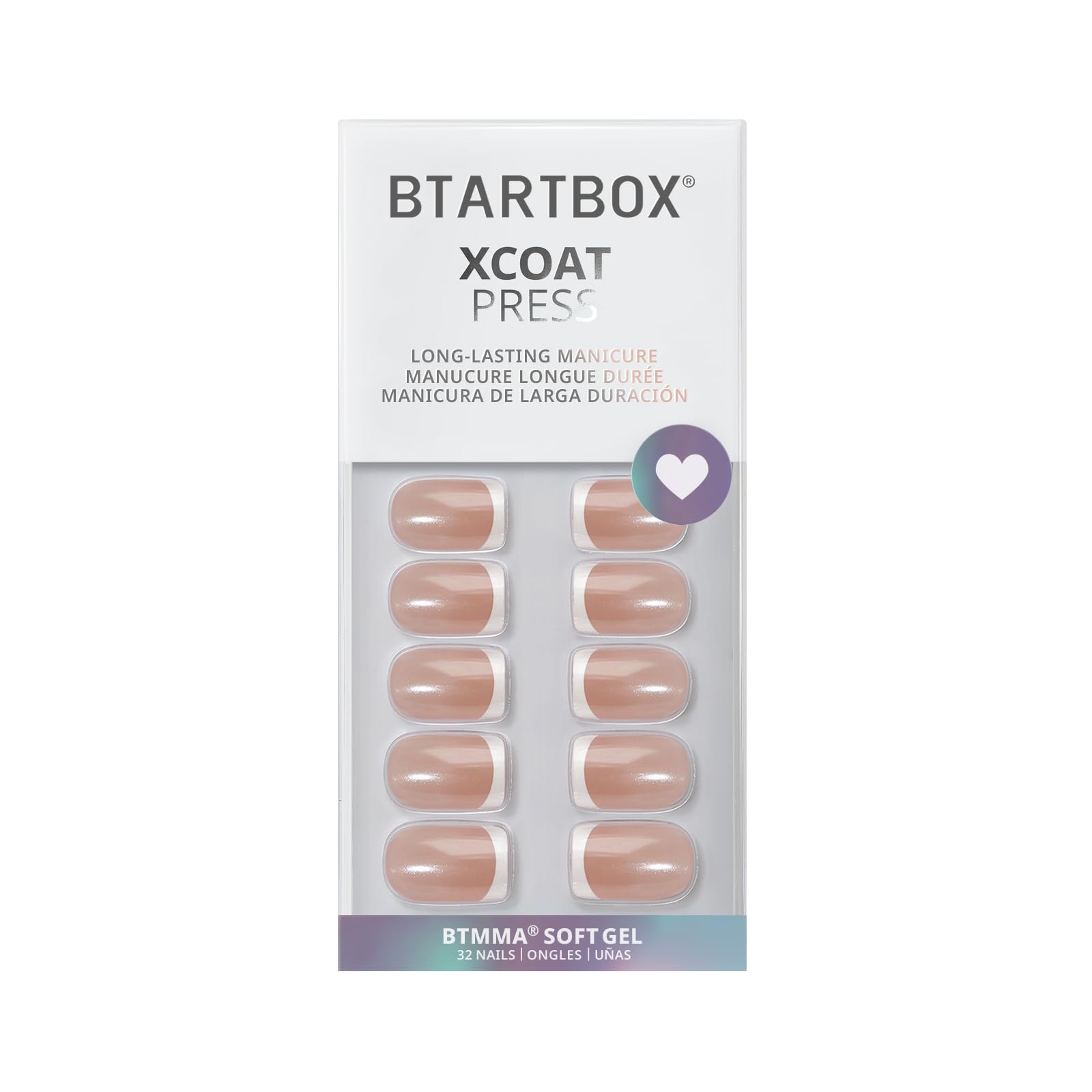 BTArtbox Press On Nails Short – Chrome French Tip, Lamp-Curable, 32 Nails, 16 Sizes