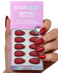 BTArtbox Press On Nails Short - New Red Sparkle Almond Kit with Glue & Tabs (32 Nails, 16 Sizes)