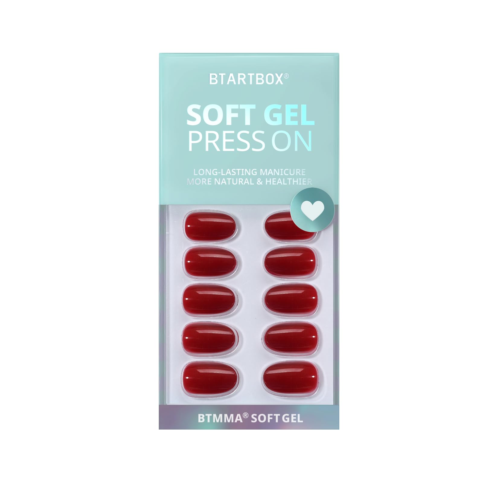 BTArtbox Press On Nails Short Oval Cardinal Red – 16 Sizes, Gel Finish