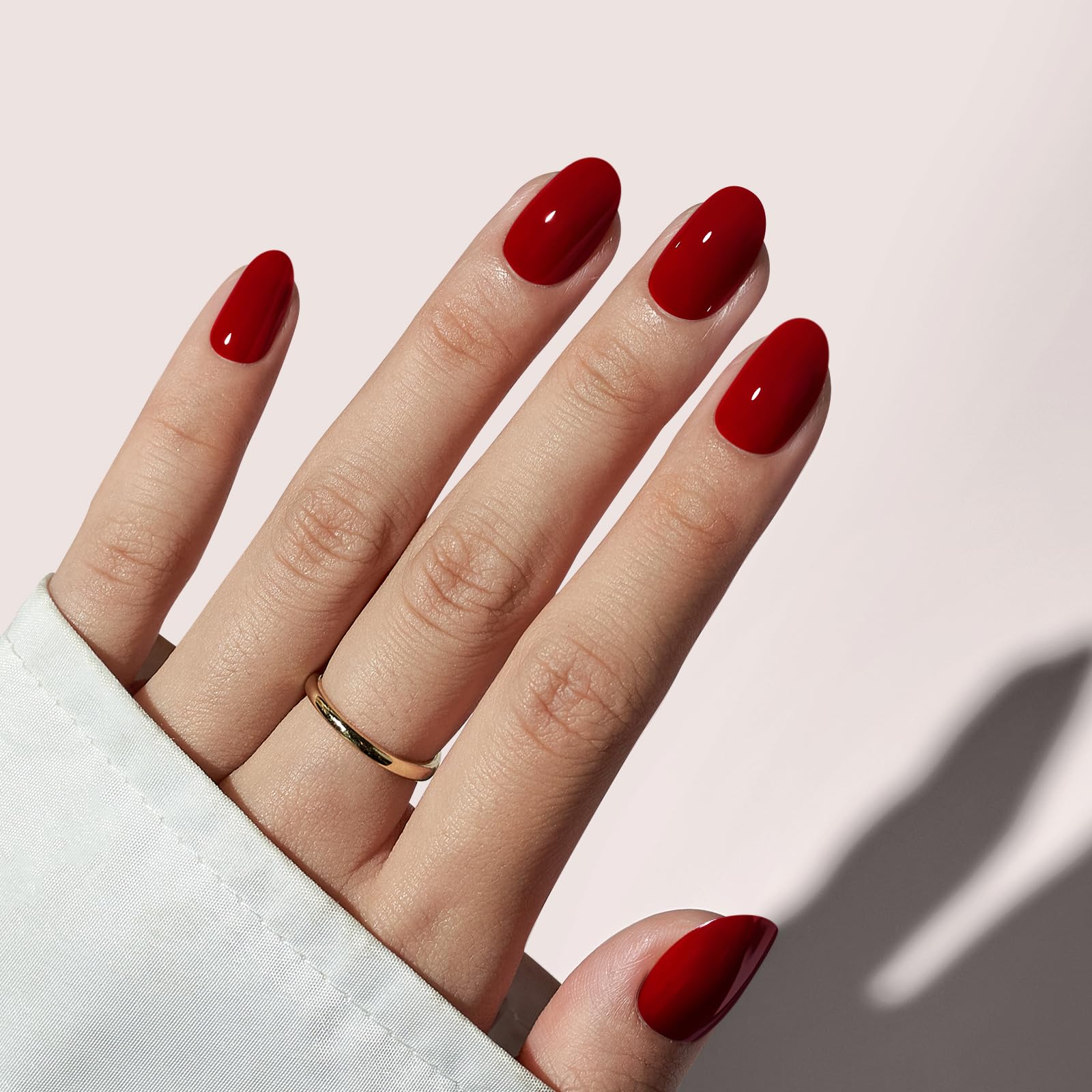 BTArtbox Press On Nails Short Oval Cardinal Red – 16 Sizes, Gel Finish