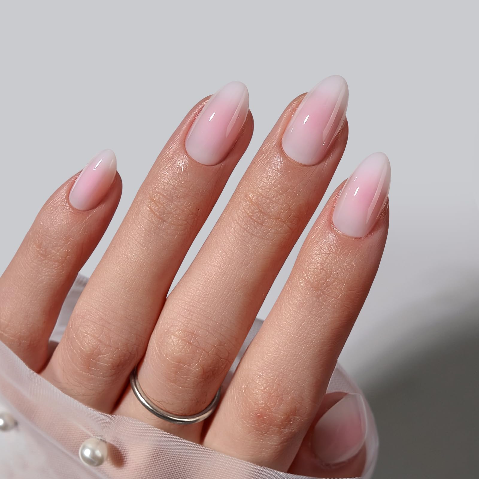 BTArtbox Press On Nails Short - Pink Ombre Almond Kit with Glue | 32 Nails, 16 Sizes