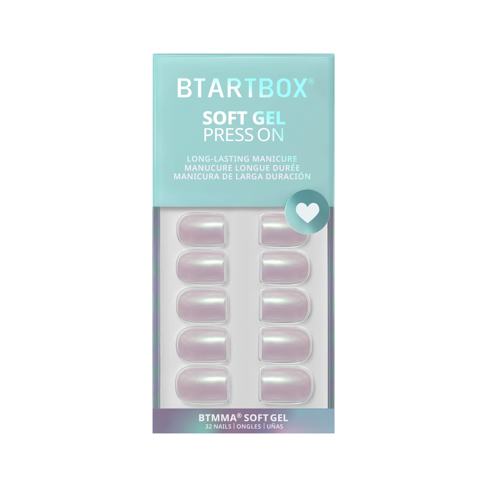 BTArtbox Press On Nails Short – Pearlescent Glitter Square, 32-Piece Kit with Glue