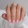 BTArtbox Press On Nails Short Square Pink Chrome Lotus Glazed – 30 Soft Gel Nails, 15 Sizes