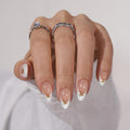 BTArtbox Press On Nails Short White French Tip with Bow – Almond, Glue-On, 16 Sizes