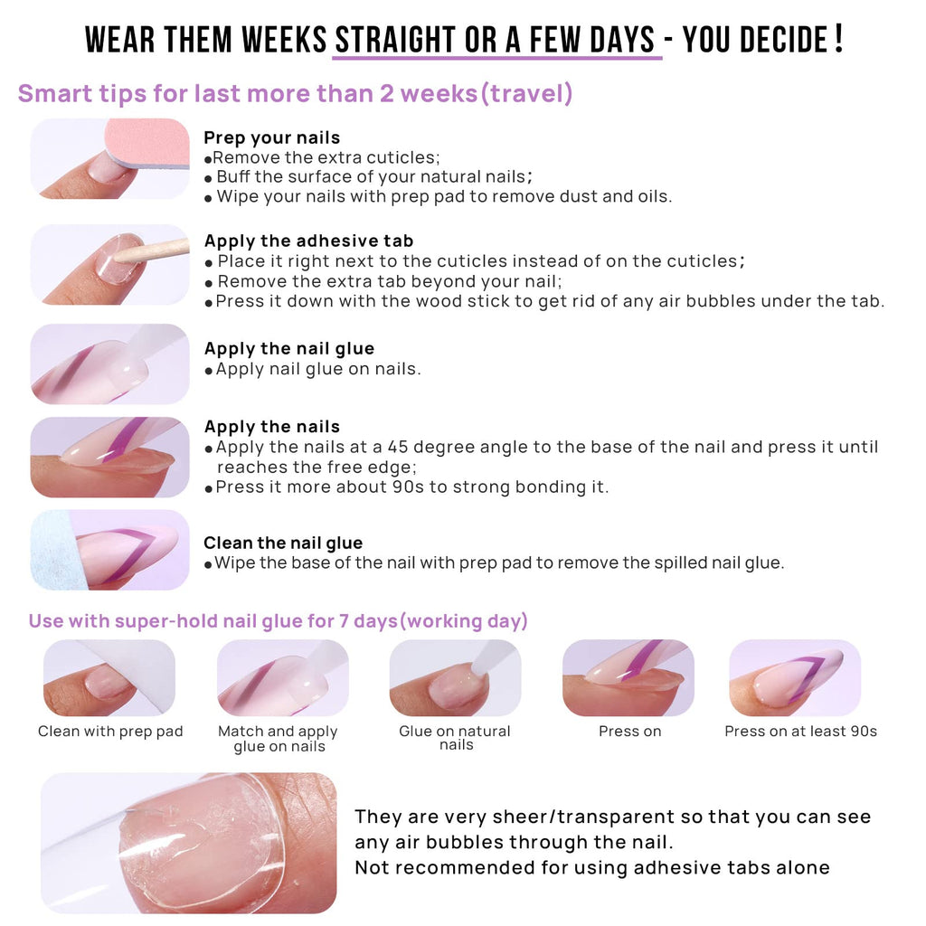 BTArtbox French Tip Press On Nails – Short, Seamless Fit Glue-On Nails (15 Sizes)