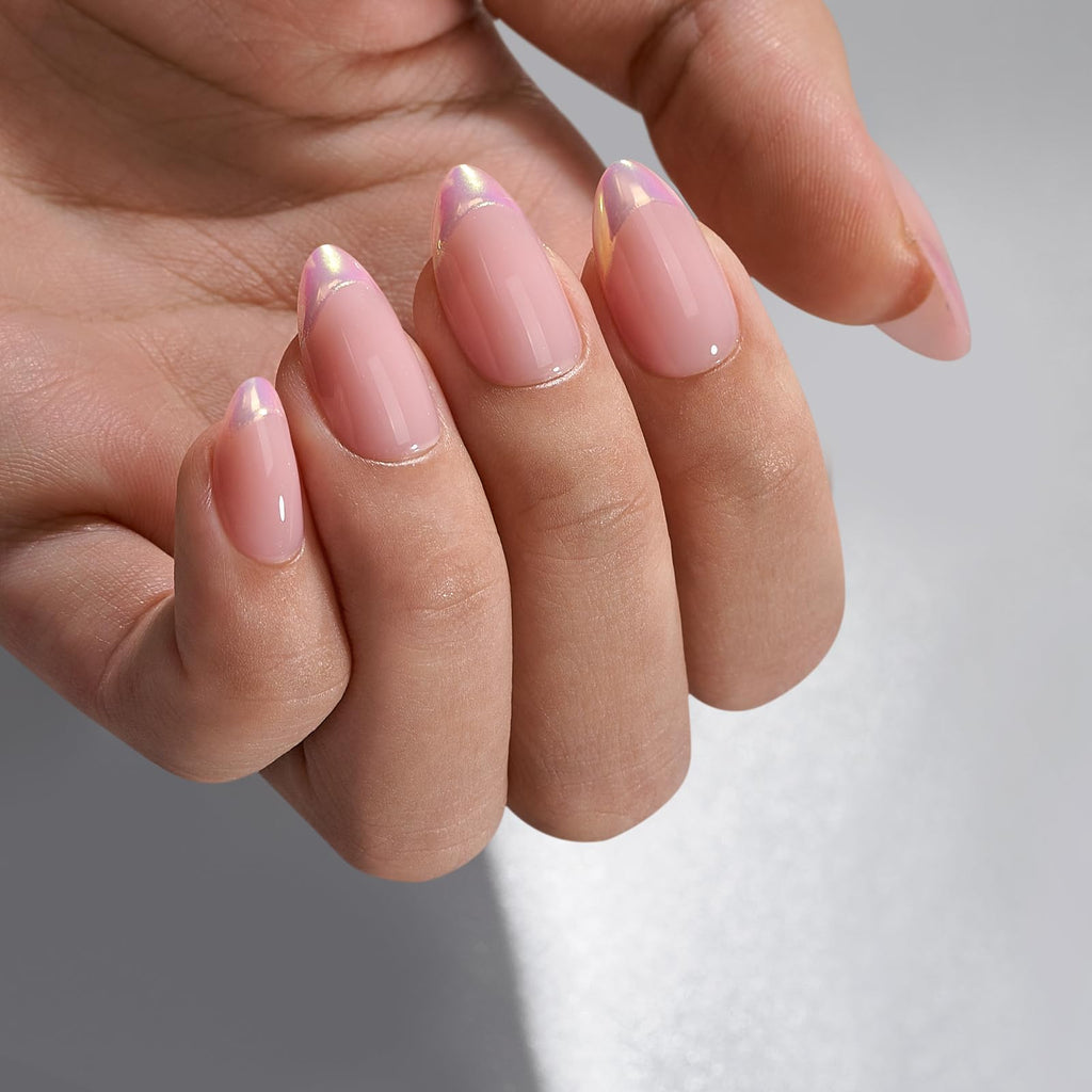 BTArtbox French Tip Press On Nails Almond – Short Gel Nails in Chrome Silver Finish, 16 Sizes