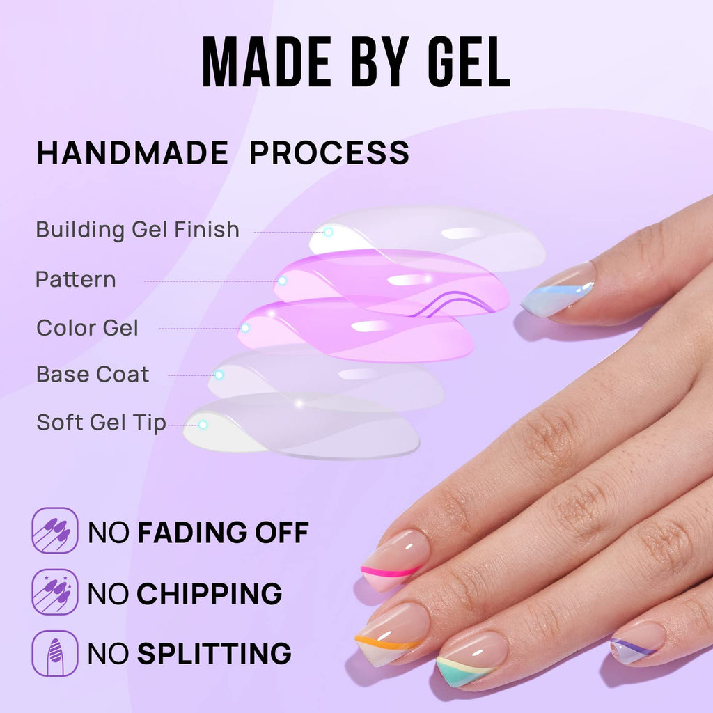 BTArtbox Short Press On Nails - Soft Gel French Tip, Supremely Fit & Natural, 15 Sizes