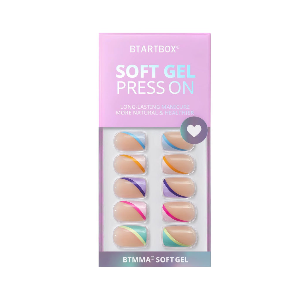 BTArtbox Short Press On Nails - Soft Gel French Tip, Supremely Fit & Natural, 15 Sizes
