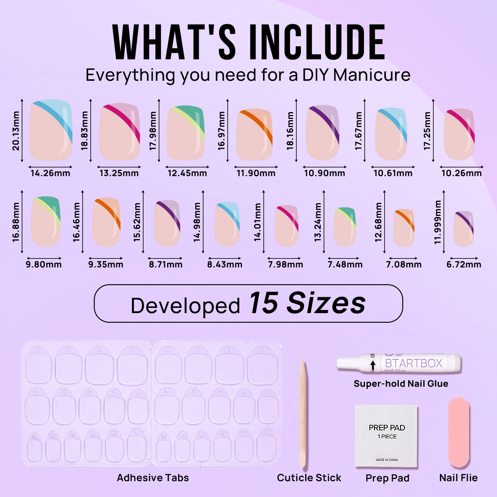 BTArtbox Short Press On Nails - Soft Gel French Tip, Supremely Fit & Natural, 15 Sizes