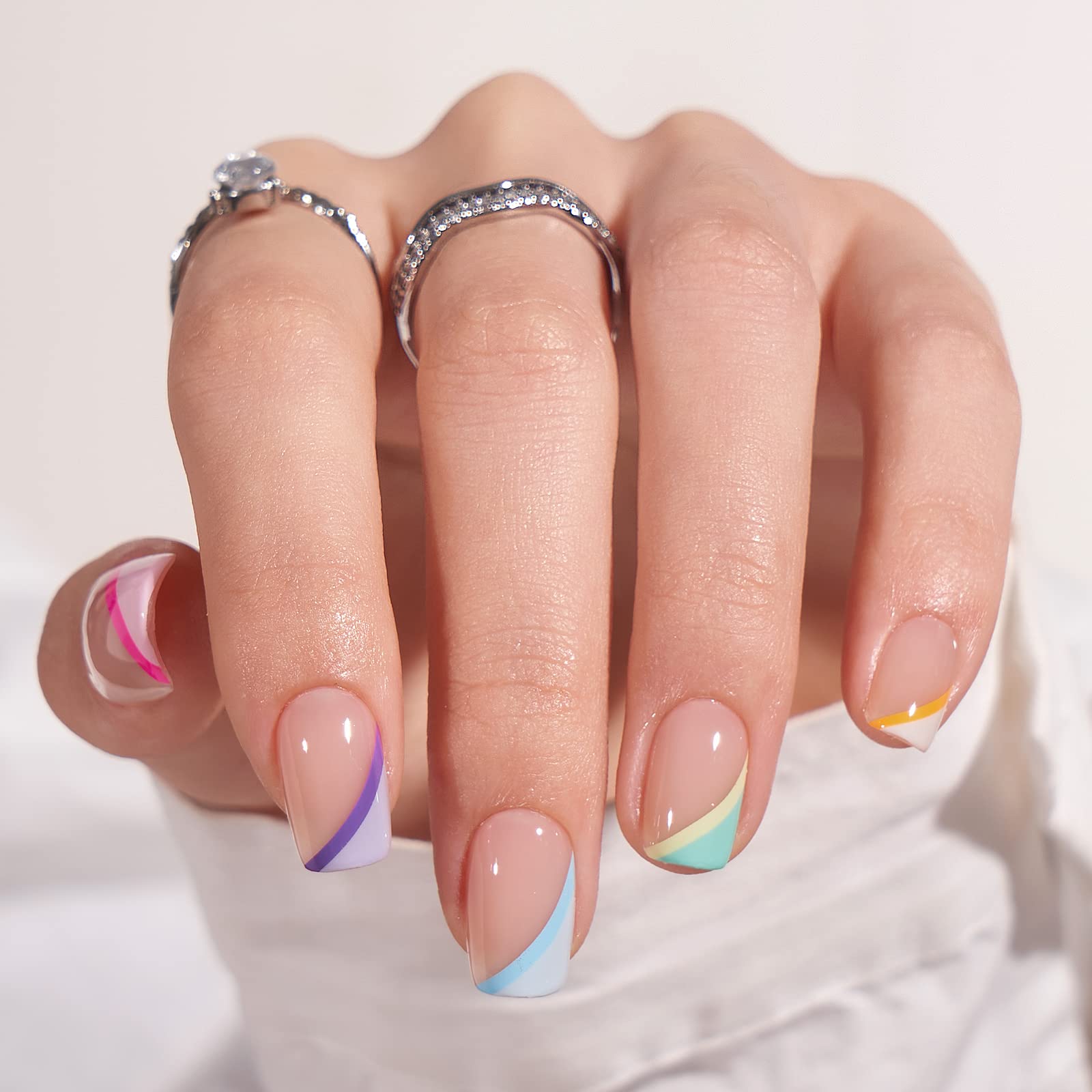 BTArtbox Short Press On Nails - Soft Gel French Tip, Supremely Fit & Natural, 15 Sizes