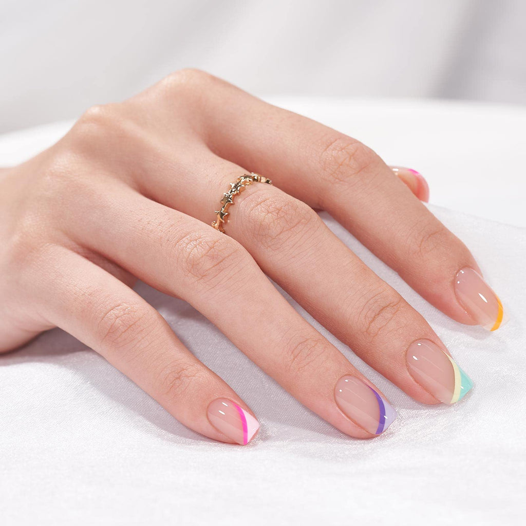 BTArtbox Short Press On Nails - Soft Gel French Tip, Supremely Fit & Natural, 15 Sizes