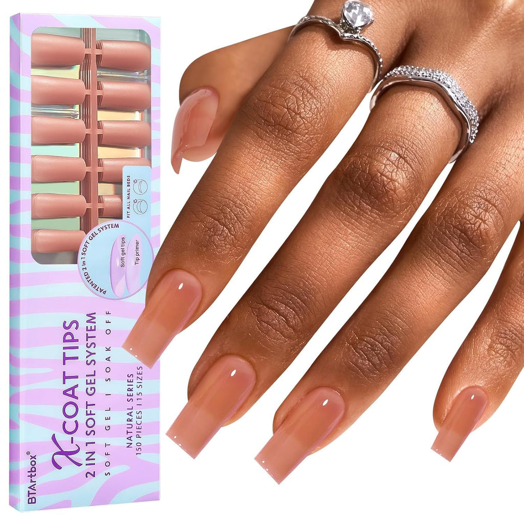 BTArtbox Soft Gel Nail Tips Square – XCOATTIPS Press-On Nails with Pre-applied Primer (150pcs) for DIY Nail Art