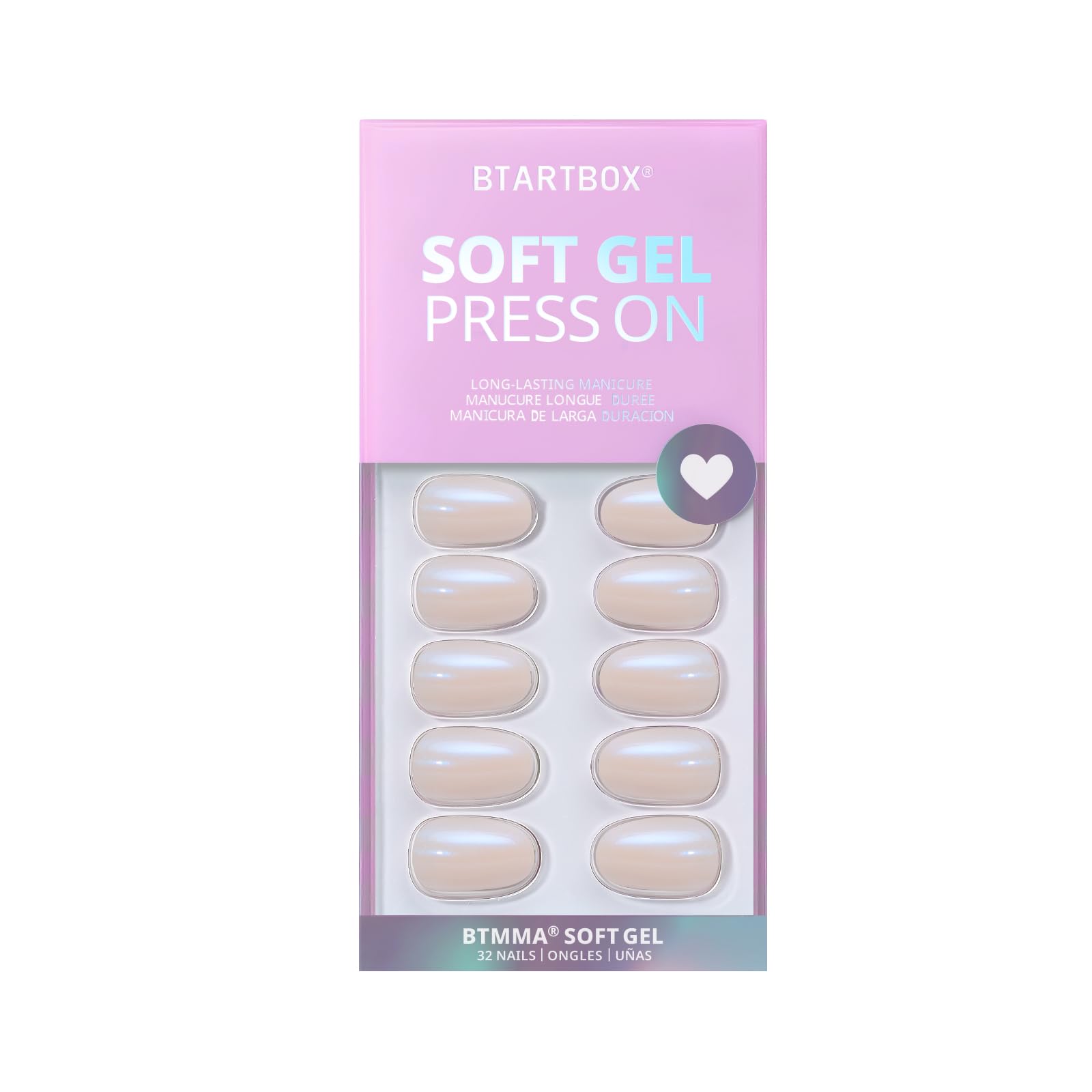 BTArtbox Chrome Press On Nails Short – Soft Gel, 16 Sizes, Glue & Tabs Kit