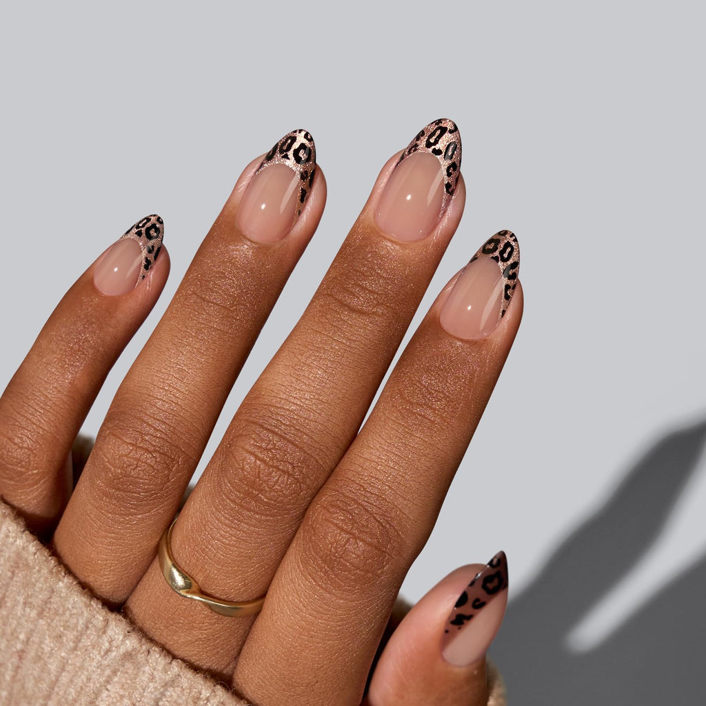 BTArtbox Press On Nails Short - Leopard French Tip Almond Kit