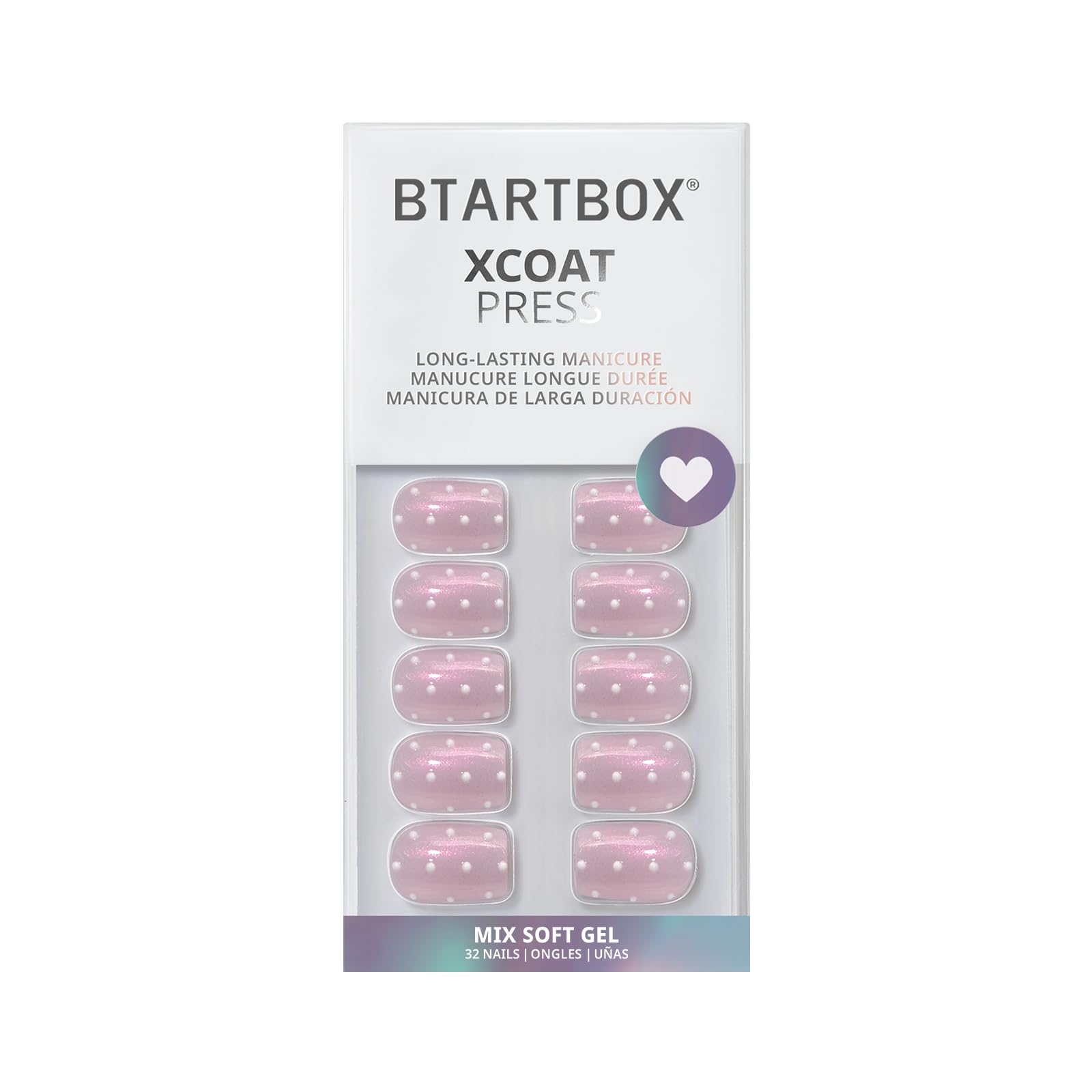 BTArtbox Sugar Pop Press On Nails Short 32-Piece Kit | 16 Sizes, 3D Polka Dot Glitter