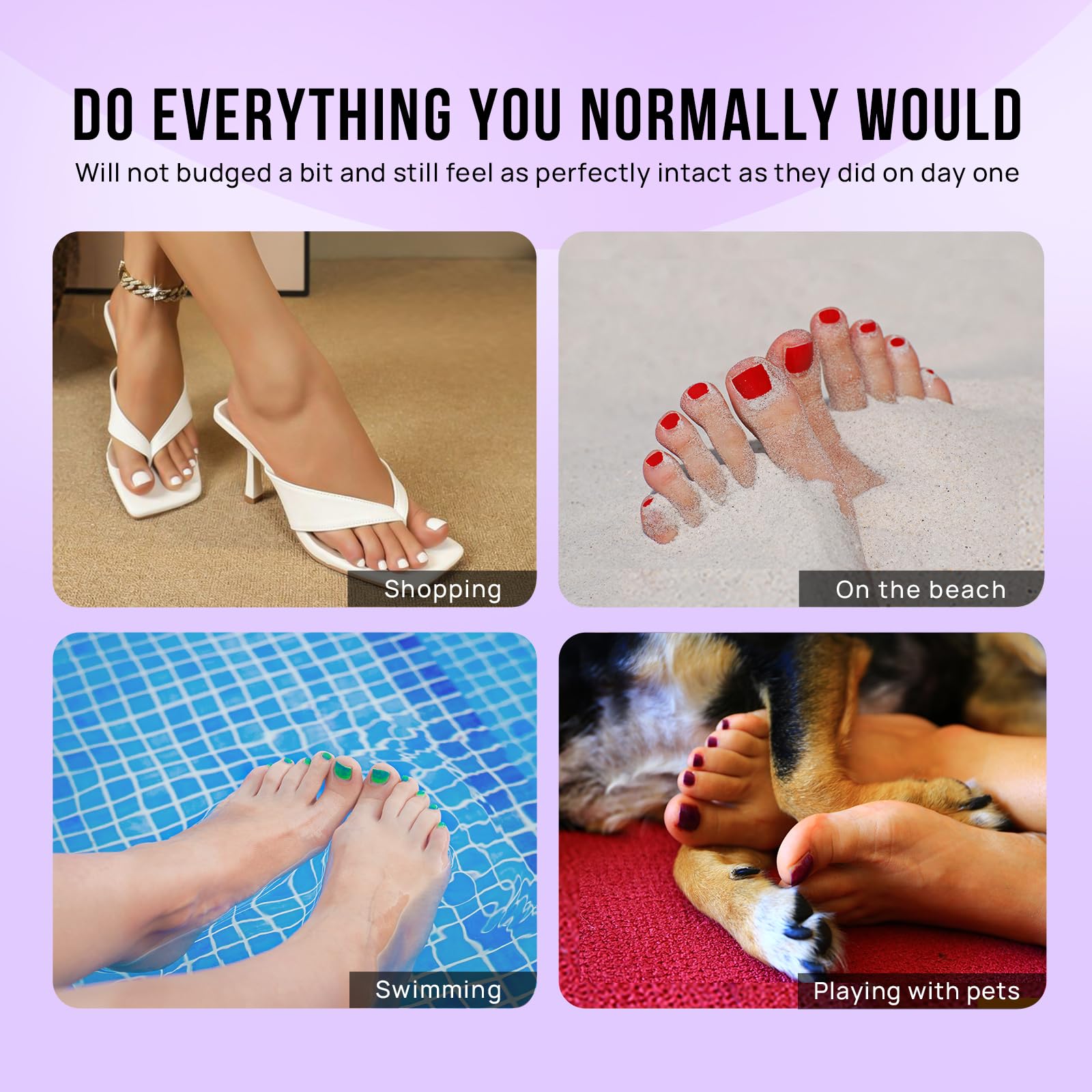 BTArtbox Press on Toenails Short Pink Ombre Square – 32 Nails Kit, 16 Sizes, Glue Included