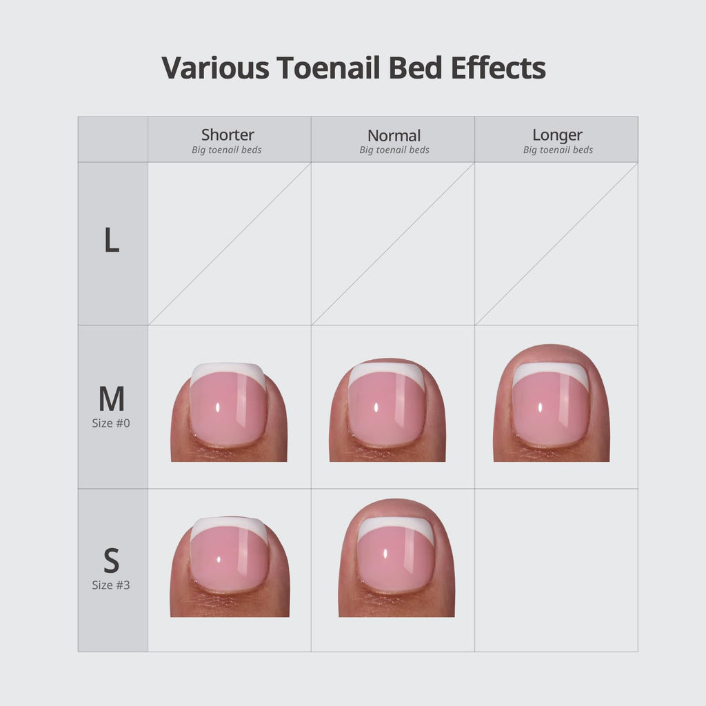 BTArtbox Press-On Toenails Short White French Tips – 32 Nails Kit, 16 Sizes