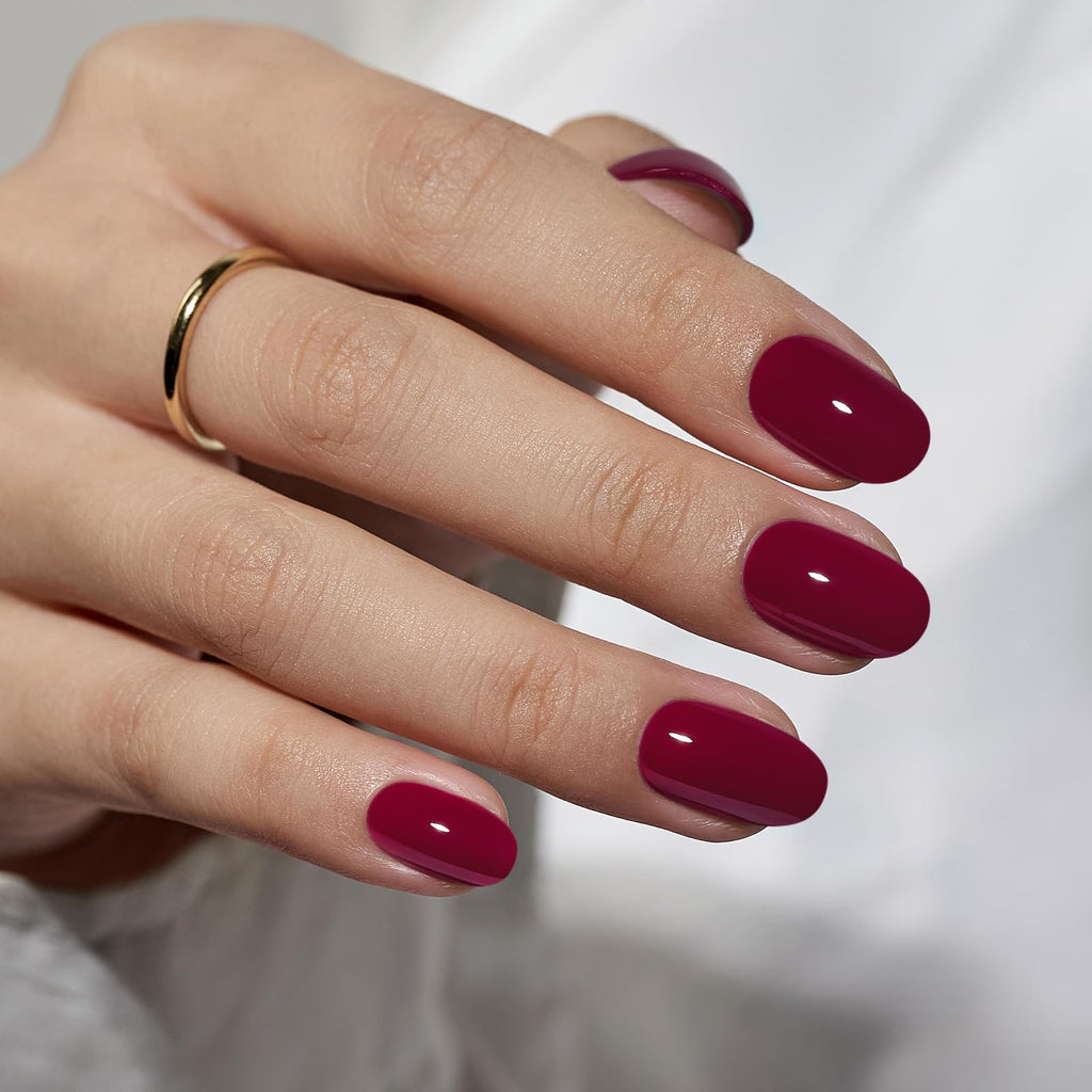 BTArtbox Short Valentines Press On Nails – Red Oval Set, Glue Included, 16 Sizes, 30 Nails