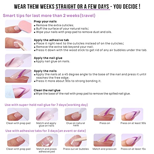 BTArtbox White French Tip Press On Nails – 15 Sizes, Glue-On, Square