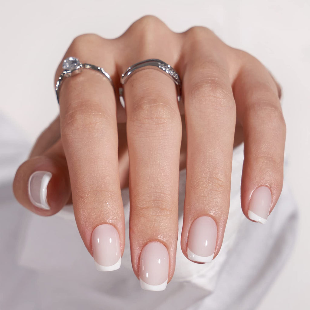 BTArtbox White French Tip Press On Nails – 15 Sizes, Glue-On, Square