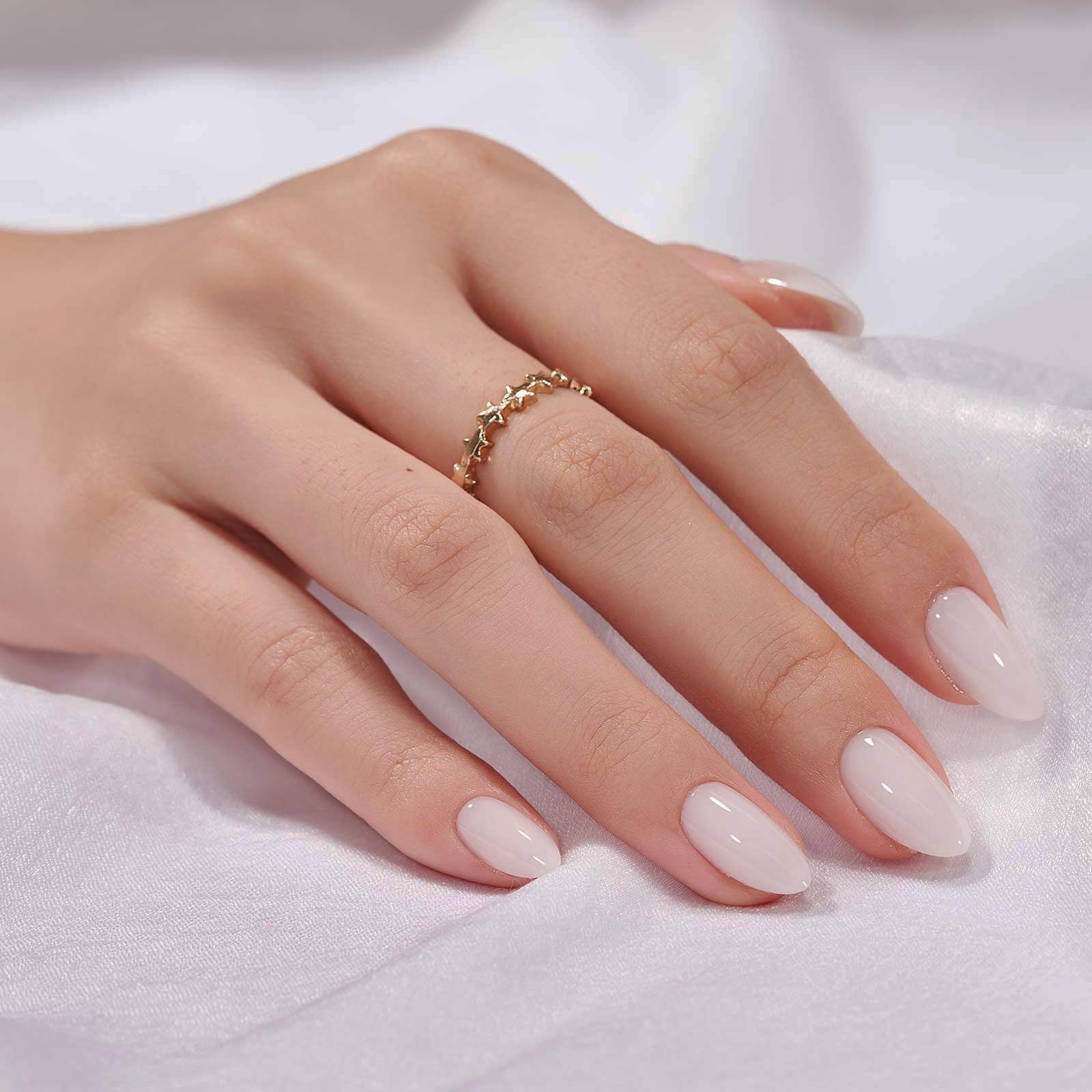 BTArtbox White Press On Nails Short – Cream Puff, Gel, Glue-On, 16 Sizes