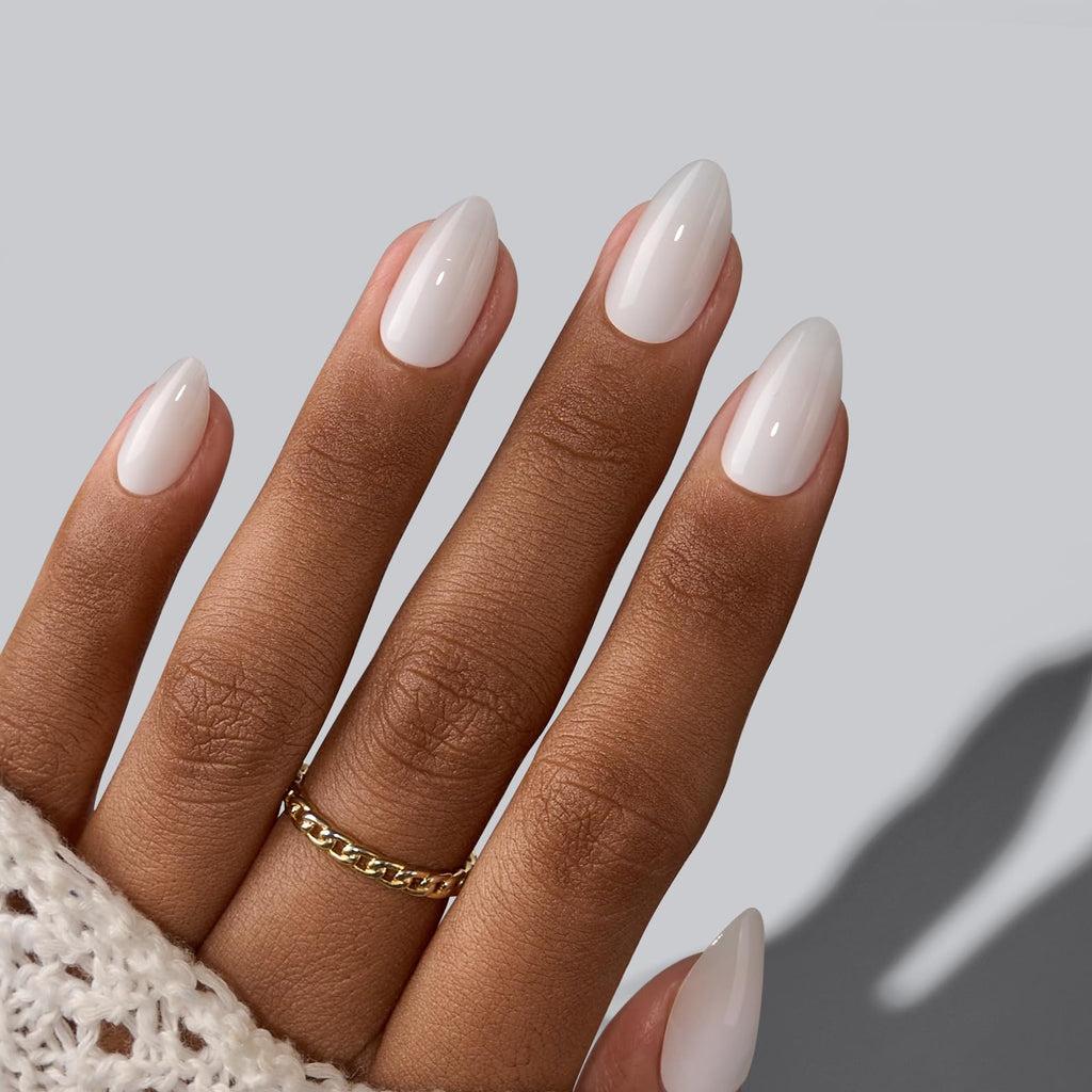 BTArtbox White Press On Nails Short – Cream Puff, Gel, Glue-On, 16 Sizes