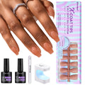 BTArtbox XCOATTIPS Gel Nail Kit – Short Coffin Tips with Glue, Top Coat & Portable Lamp