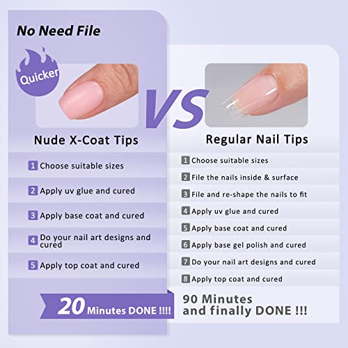 BTArtbox XCOATTIPS Natural Nail Tips – Extra Short Pink Square Press-On Nails