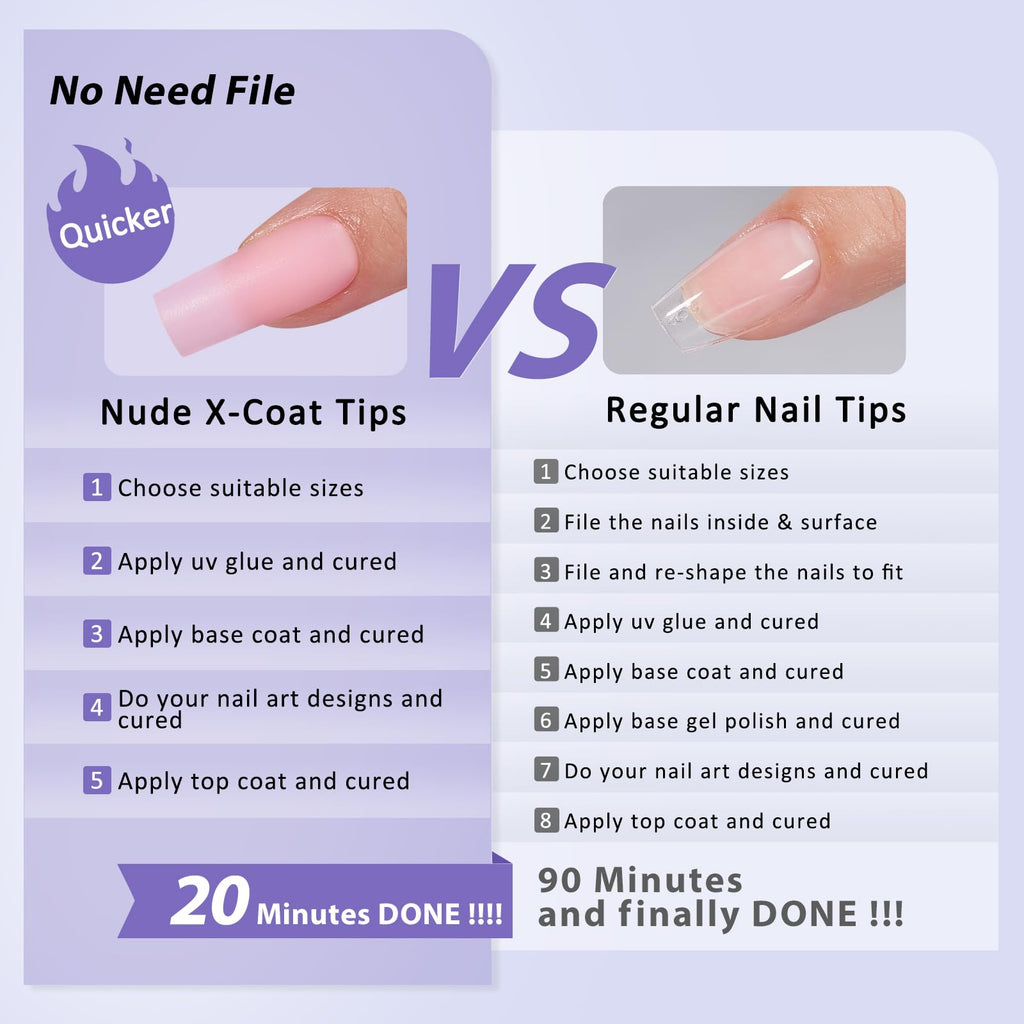 BTArtbox XCOATTIPS Soft Gel Nail Tips — Matte Long Square Press On Nails (One-Step Full Cover)
