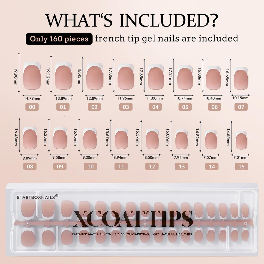 BTArtboxnails XCOATTIPS French Tip Nails – 160pcs Short Brown Press-On Gel Nails