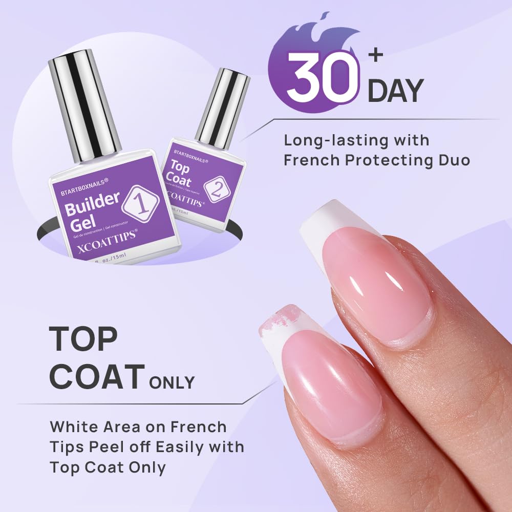 BTArtboxnails Nail Tips Builder Gel Set - 15ml Builder Gel, Top Coat & Glue for French Tip Nails