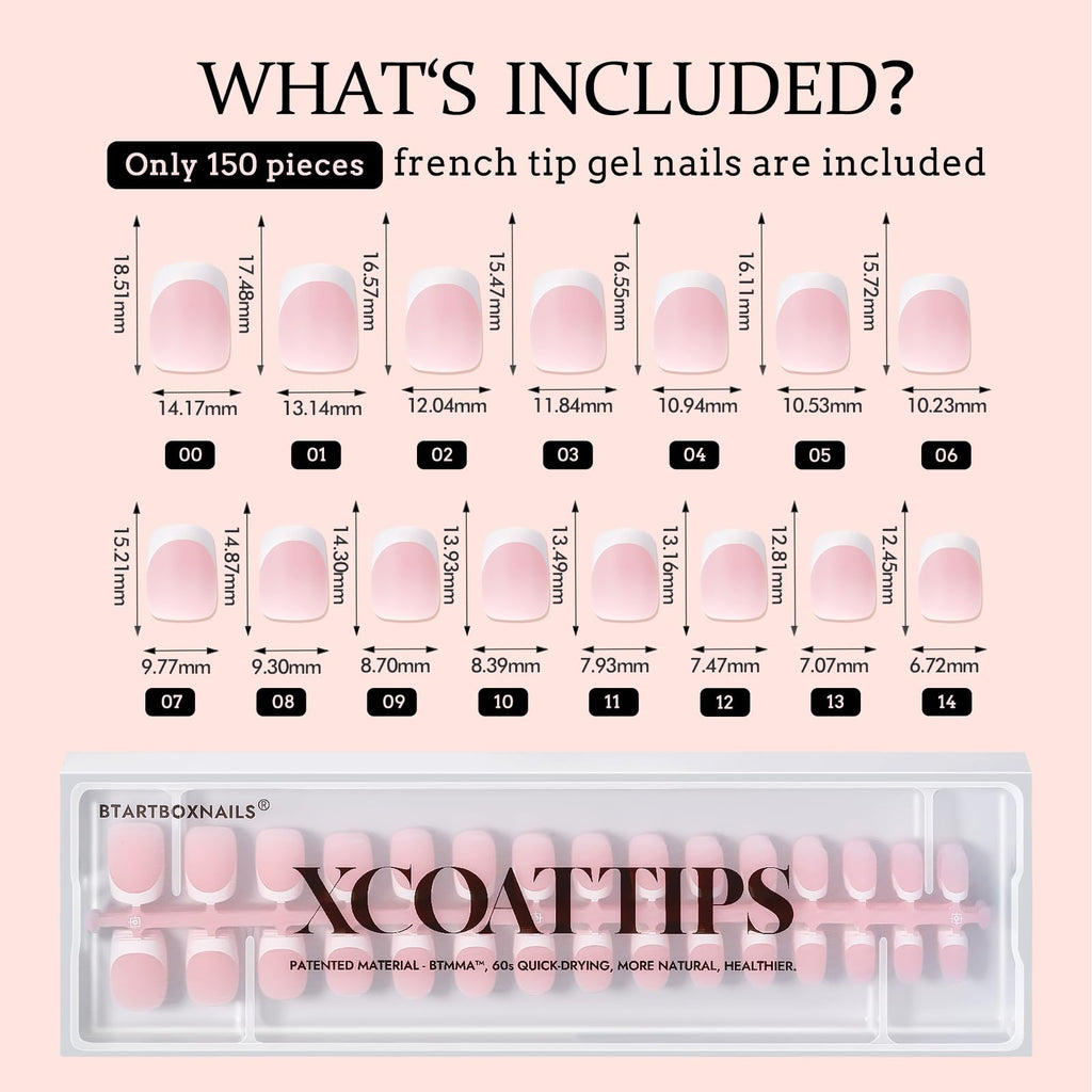 BTArtboxnails XCOATTIPS French Gel Nails - Pink Extra Short Square Press-On Tips