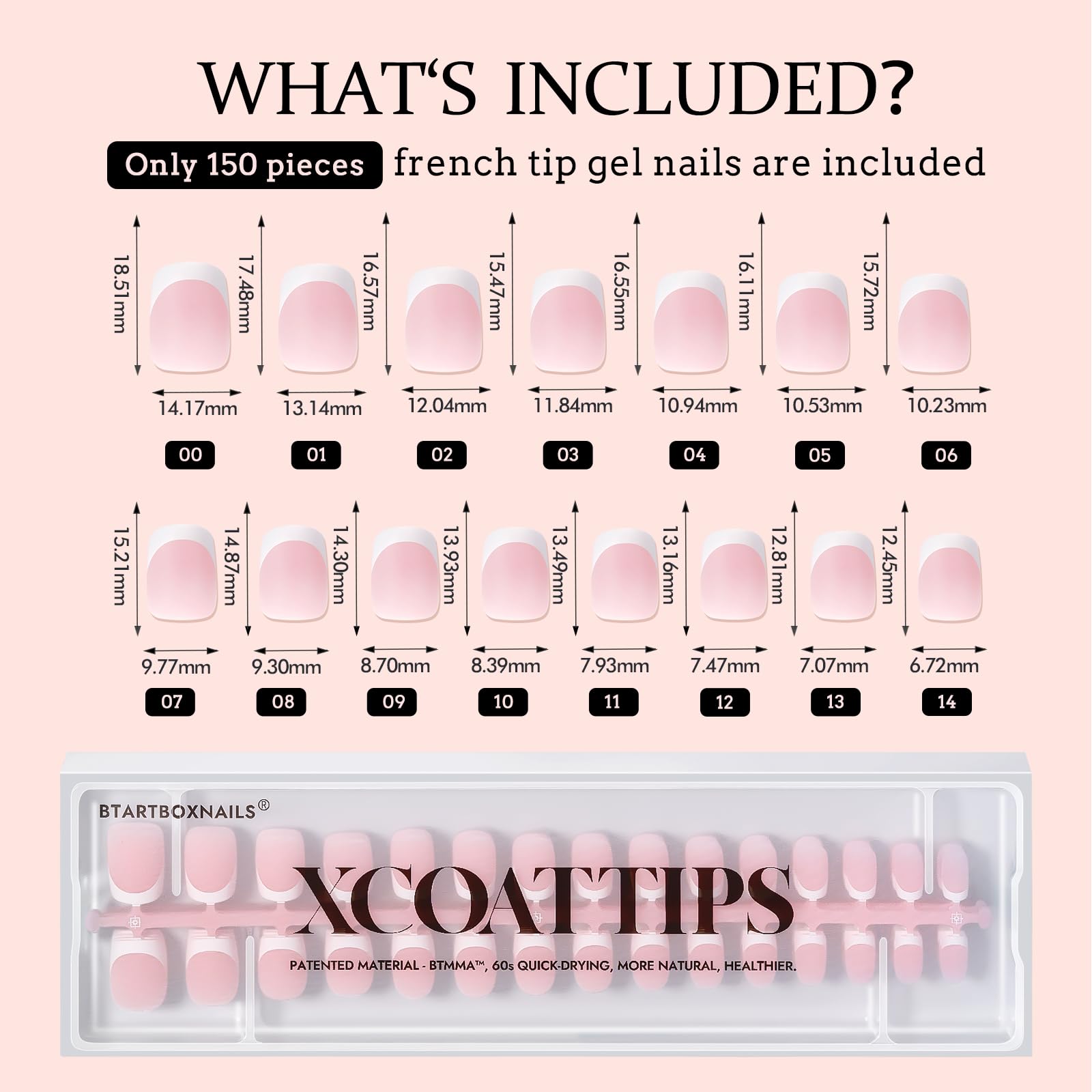 BTArtboxnails XCOATTIPS French Gel Nails - Pink Extra Short Square Press-On Tips