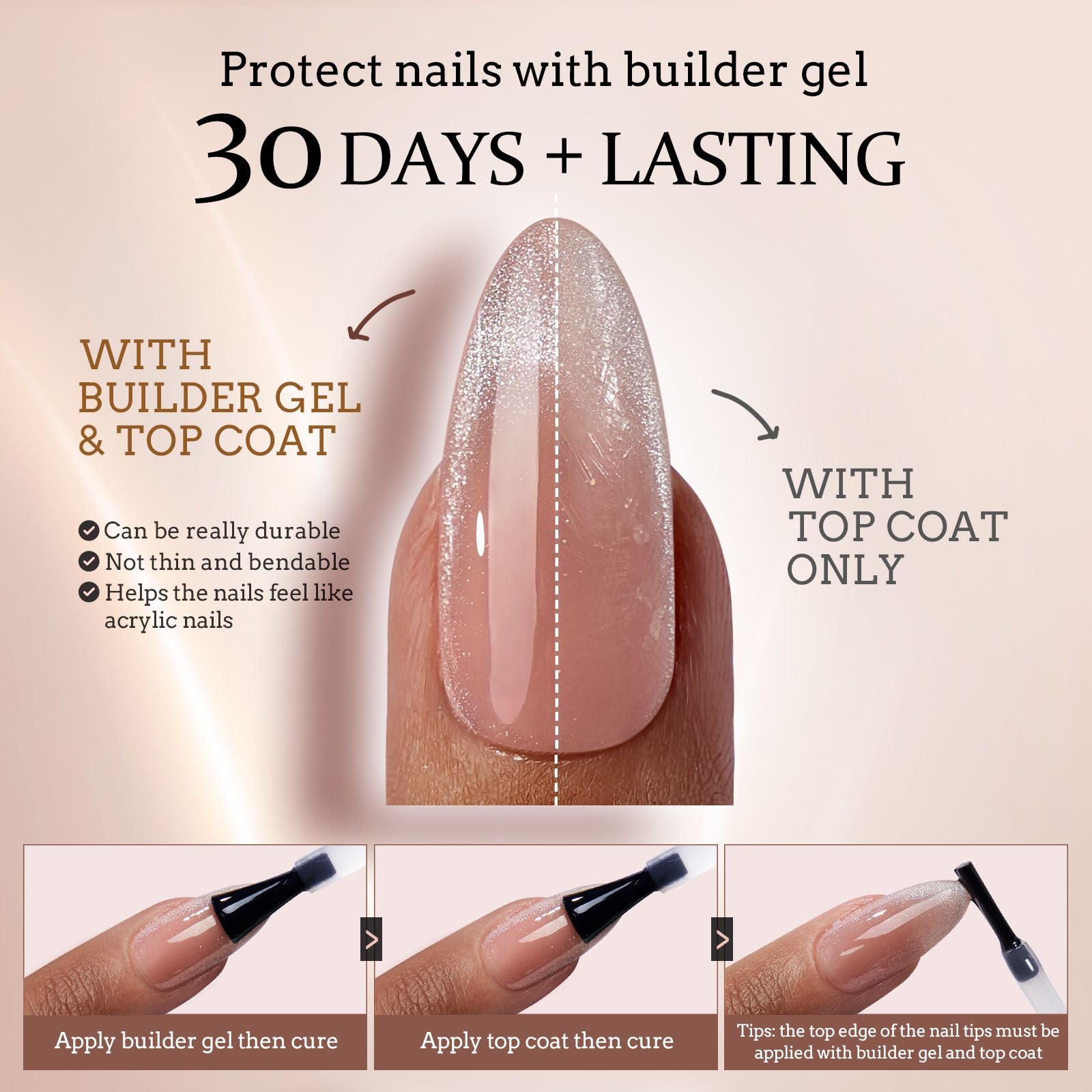 BTArtboxnails X-Coat Tips Cat Eye Nails – French Tip Press On Nails, Medium Almond Soft Gel