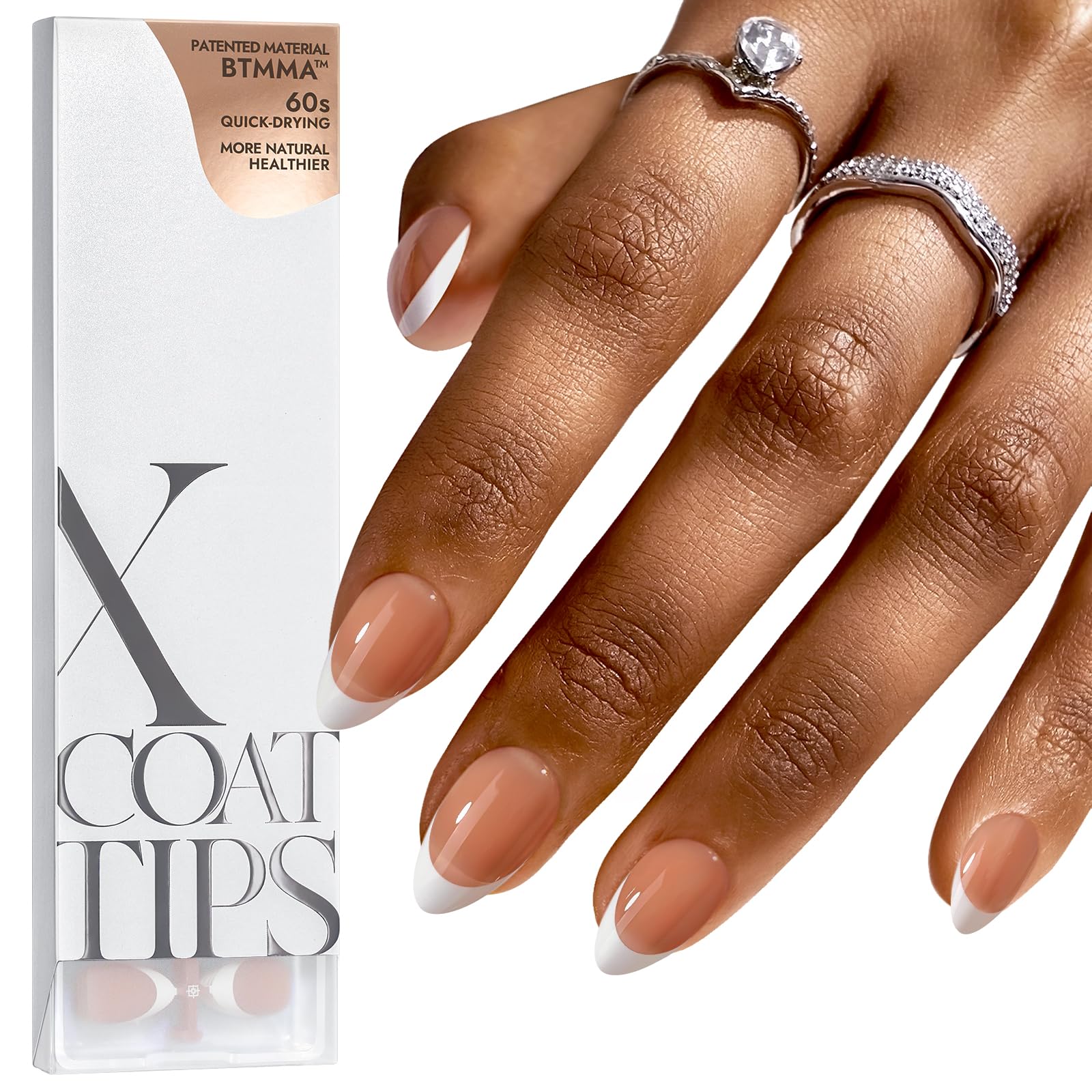 BTArtboxnails French Gel Nail Tips – Brown Short Almond, XCOATTIPS, Pre-applied Primer & Base Coat
