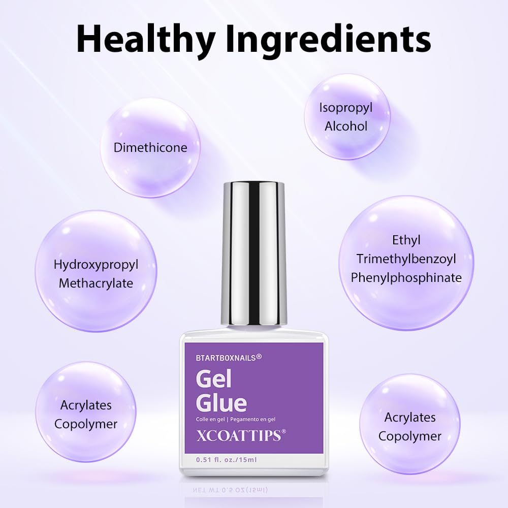 BTArtboxnails Nail Tips Builder Gel Set - 15ml Builder Gel, Top Coat & Glue for French Tip Nails