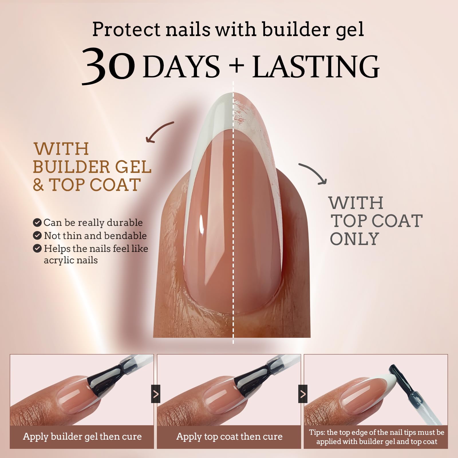 BTArtboxnails French Gel Nail Tips – Brown Medium Coffin XCOATTIPS