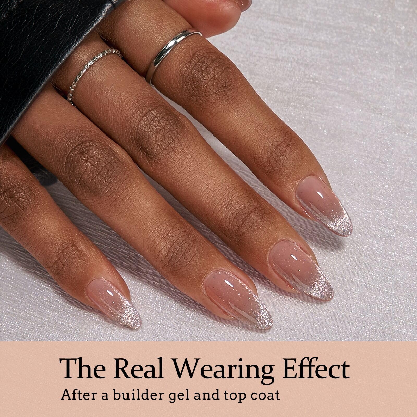 BTArtboxnails X-Coat Tips Cat Eye Nails – French Tip Press On Nails, Medium Almond Soft Gel