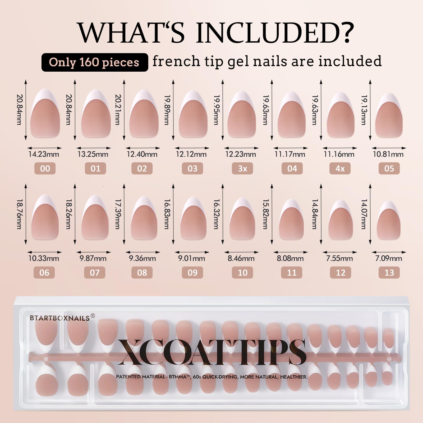 BTArtboxnails French Gel Nail Tips – Brown Short Almond, XCOATTIPS, Pre-applied Primer & Base Coat