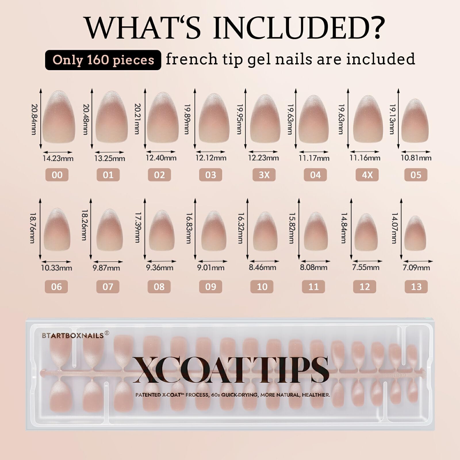 BTArtboxnails X-Coat Tips Cat Eye Nails – French Tip Press On Nails, Medium Almond Soft Gel