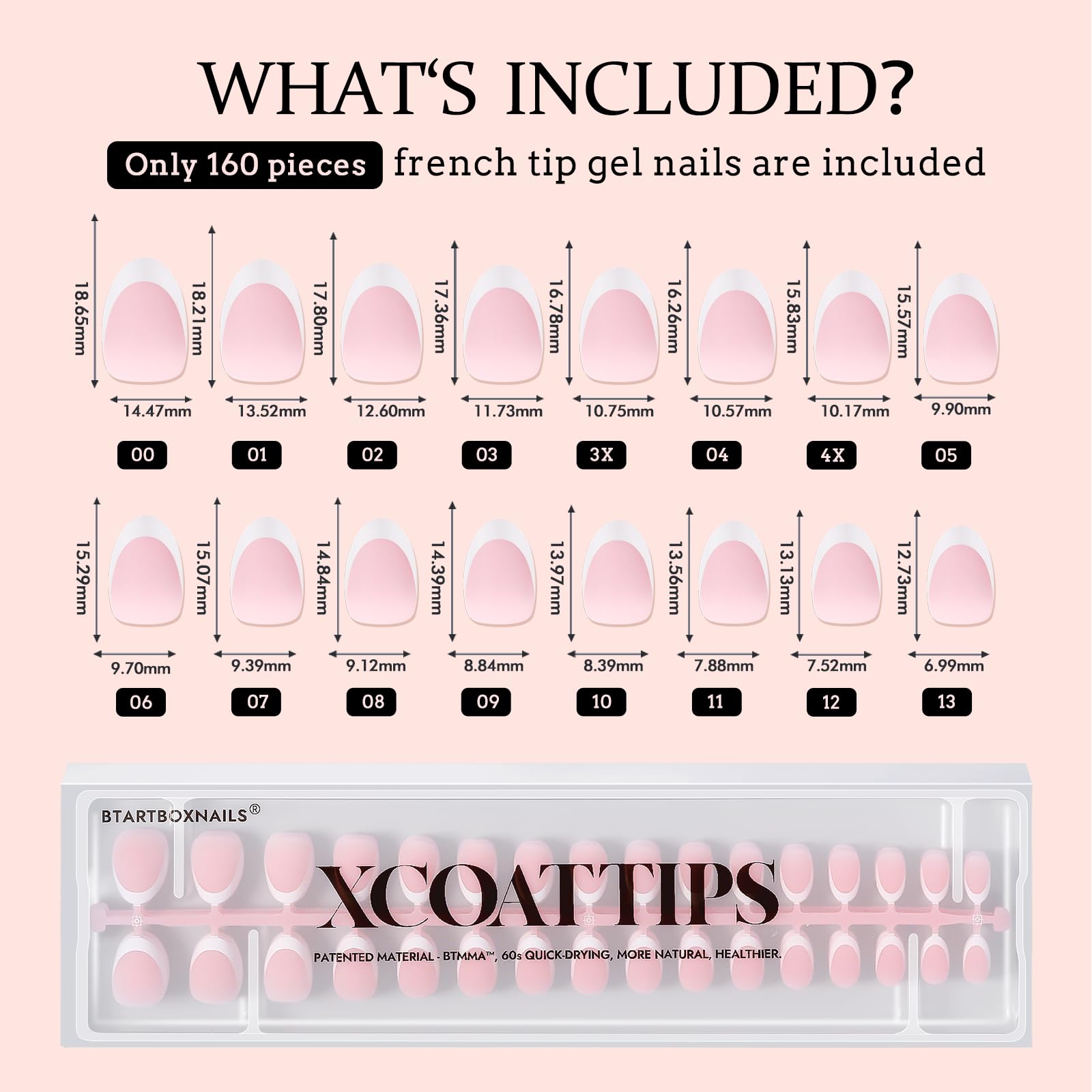 BTARTBOXNAILS French Gel Nail Tips – XCOATTIPS Press-On Nails for French Manicure, Pink, Extra Short Almond