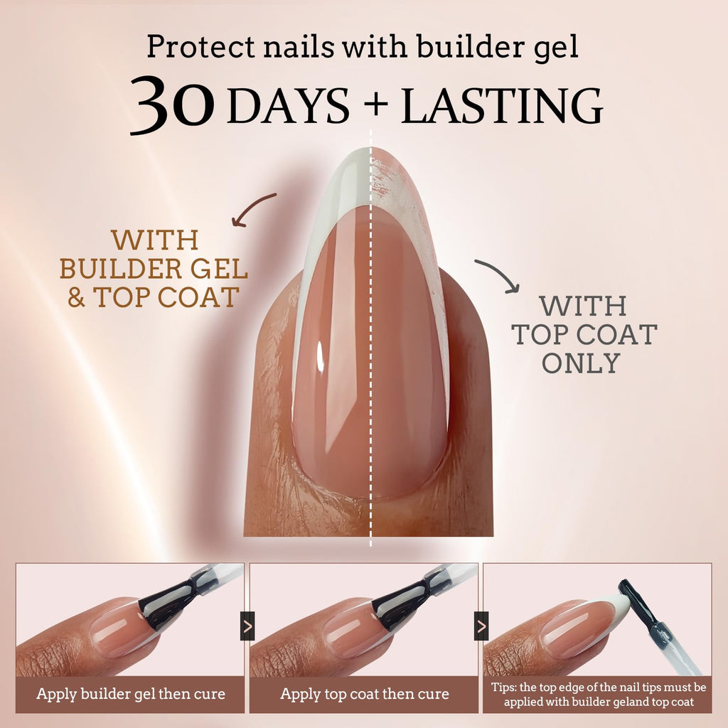 BTArtboxnails French Gel Nail Tips – Brown Short Almond, XCOATTIPS, Pre-applied Primer & Base Coat