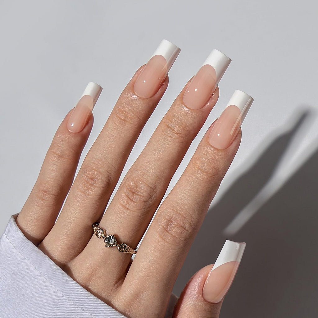 BTArtboxnails French Tip Press-On Nails Kit with Gel Glue, Builder Gel, Top Coat & Portable Nail Lamp