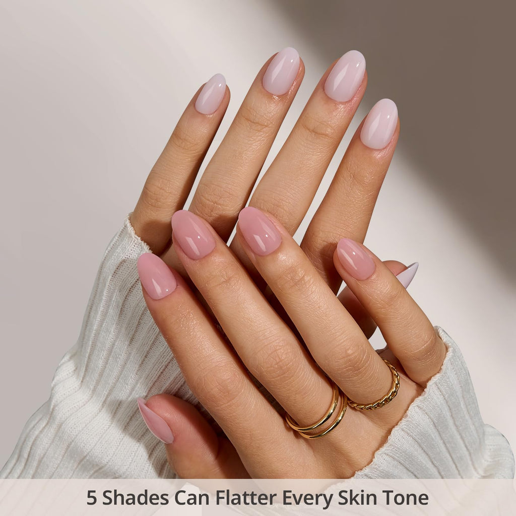 BTArtboxnails XCOATTIPS Bare 5-Shades Nude Press-On Nails – Extra Short Almond, 4-Week Wear, Easy Apply