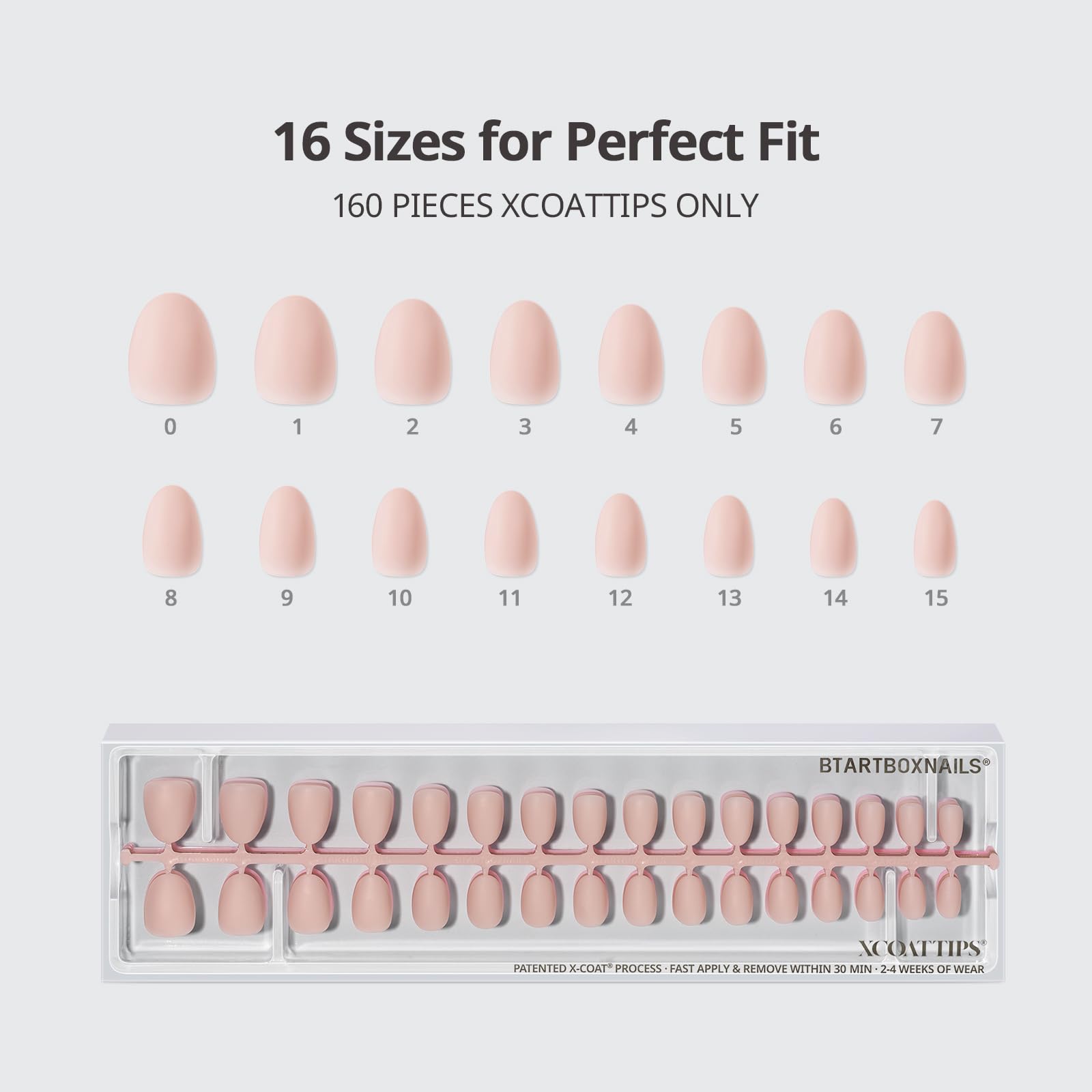 BTArtboxnails XCOATTIPS Bare 5-Shades Nude Press-On Nails – Extra Short Almond, 4-Week Wear, Easy Apply