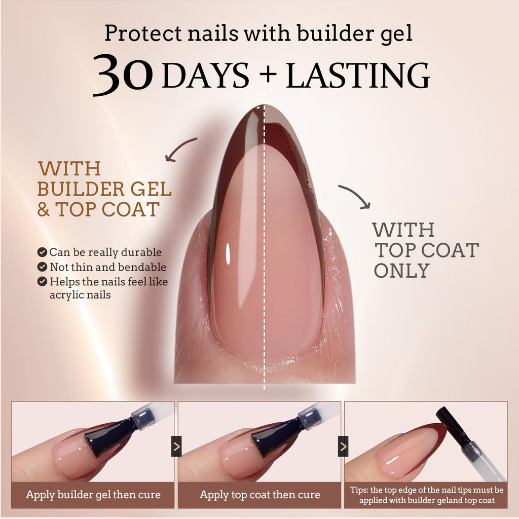 BTArtboxnails XCOATTIPS French Tip Nails – Long Square Soft Gel, 150 Pcs
