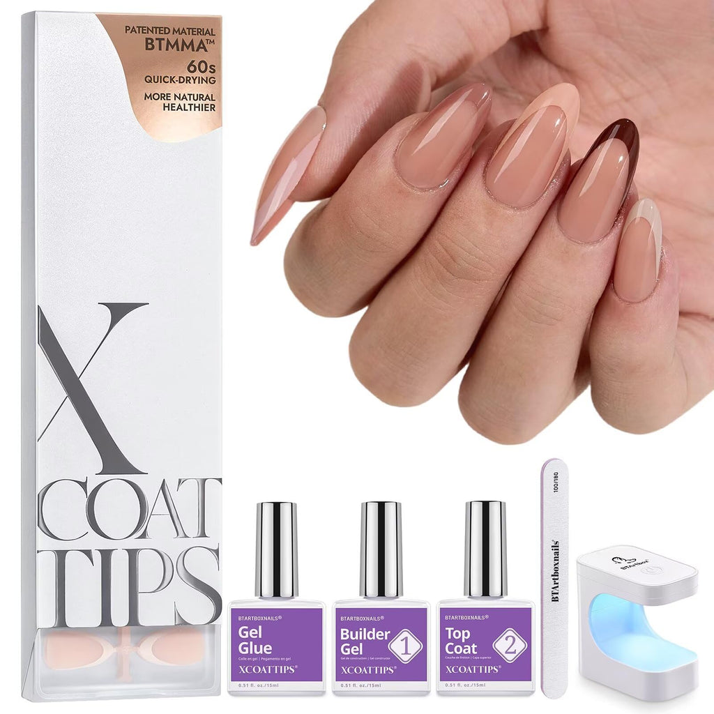 BTArtboxnails XCOATTIPS Almond Press-On Nails – All-in-One French Gel Kit